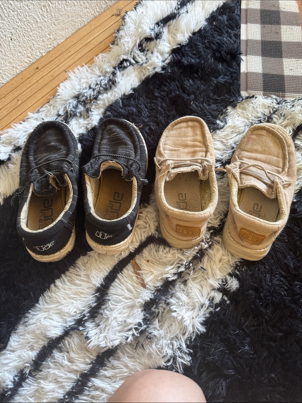 Hey Dude Kids Slip-On Moccasins in Black and Tan
